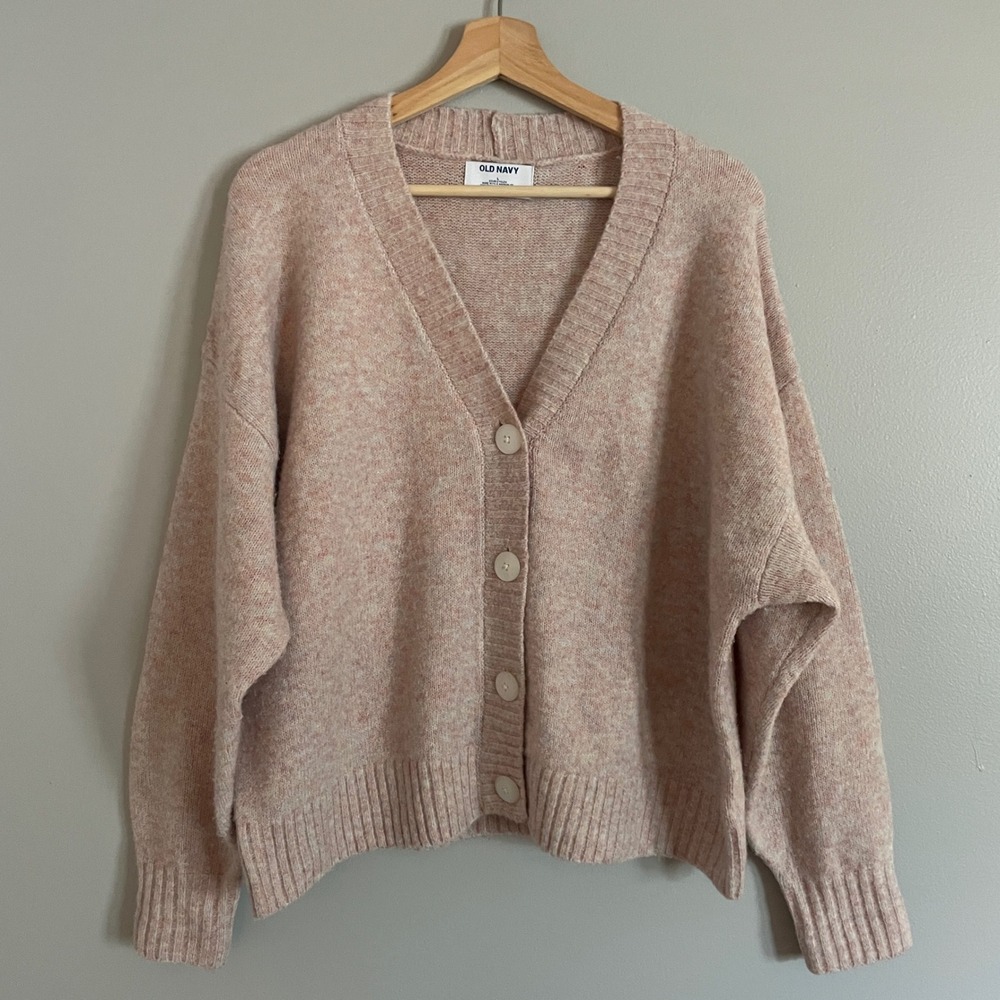 Old Navy Cardigan Sweater Womens Large Pink Marled Knit Button Front Coquette